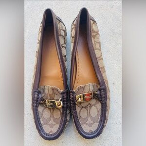 Coach Brown Patterned Loafers with Gold Buckle